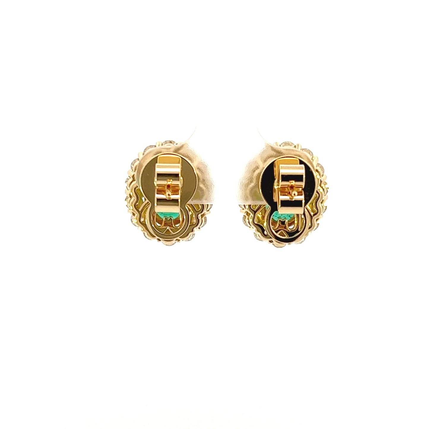 18K Yellow Gold Oval Emerald And Diamond Halo Stud Earrings (6.11ctw) 