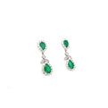 18K White And Yellow Gold Pear Shape Emerald And Diamond Halo Drop Earrings (5.94ctw) 