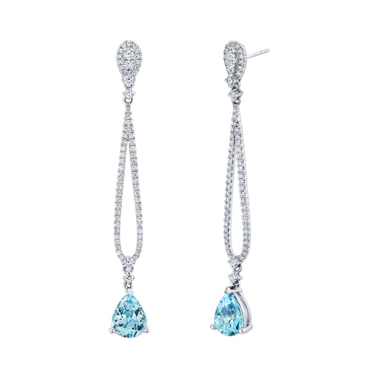 18K White Gold Aquamarine and Diamond Drop Earrings (3.58ctw)