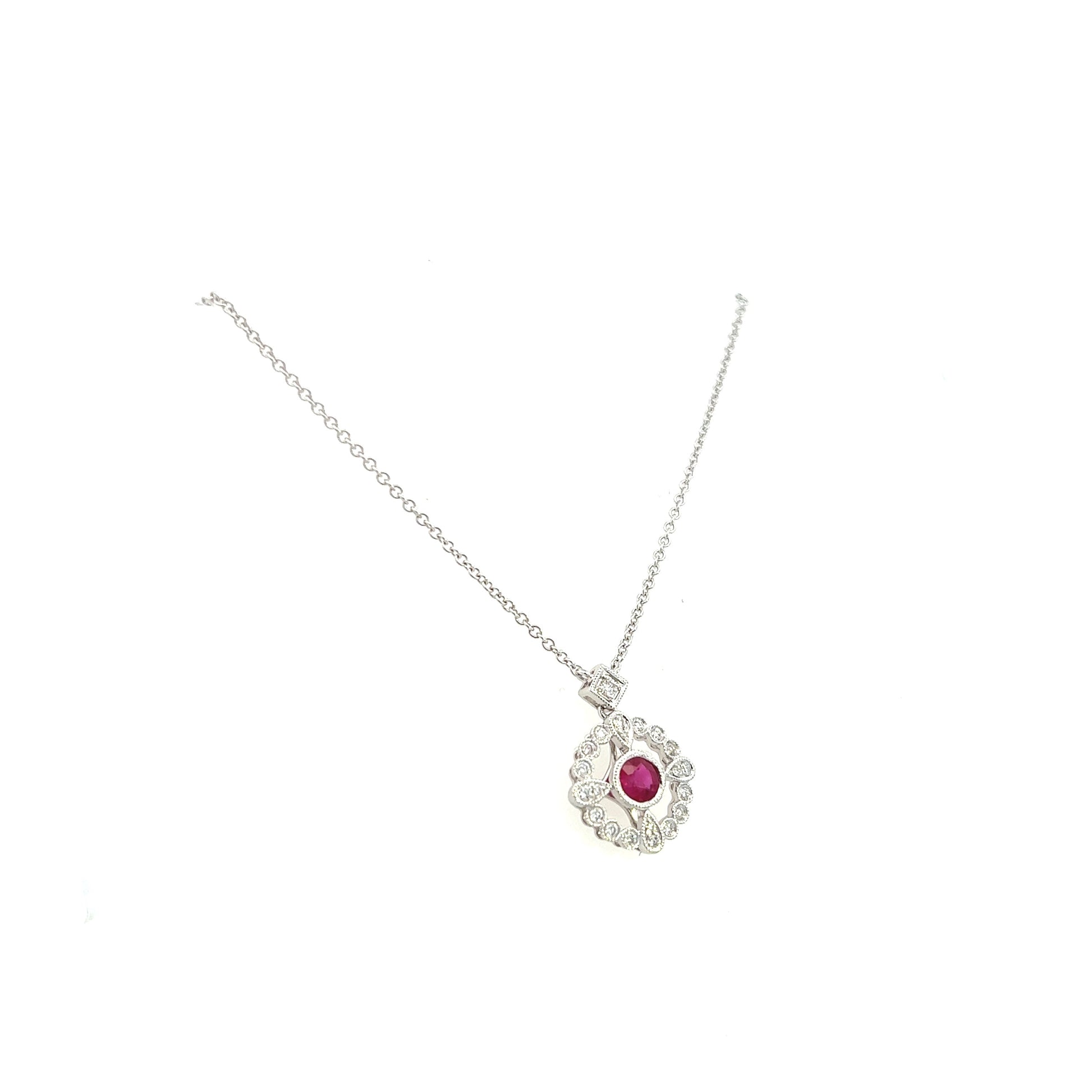 18K White Gold Ruby And Diamond Necklace (.55ctw) 