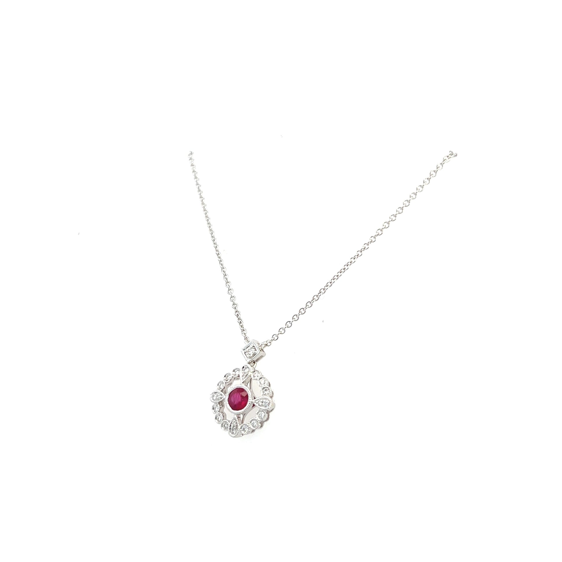18K White Gold Ruby And Diamond Necklace (.55ctw) 