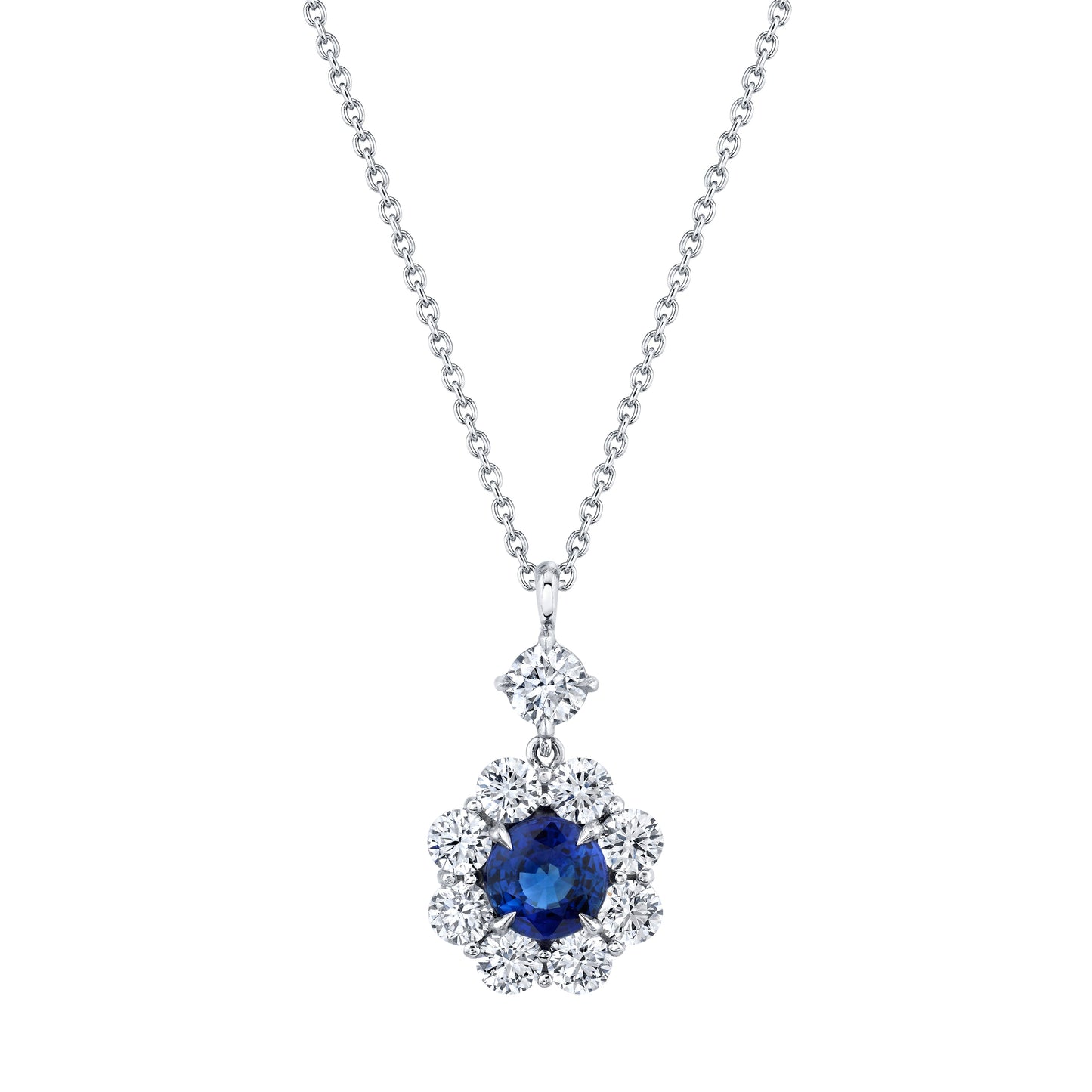 Platinum Sapphire And Diamond Halo Necklace (2.44ct)