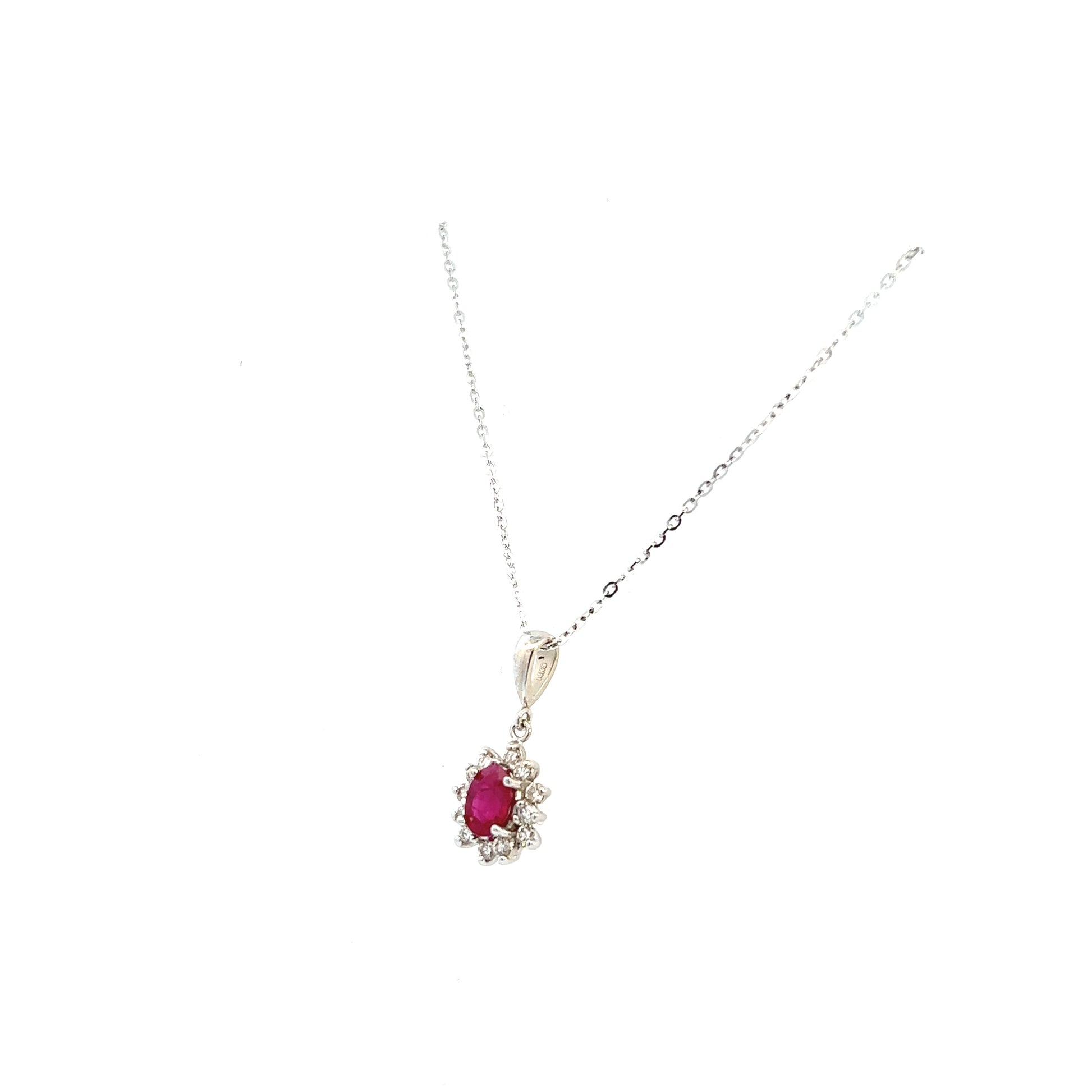 14K White Gold Ruby And Diamond Necklace (1.34ctw) 