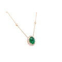 18K Yellow Gold Oval Emerald And Diamond Halo Necklace (6.15ctw) 