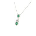 18K White and Yellow Gold Pear Shape Emerald And Diamond Halo Drop Necklace (2.96ctw) 