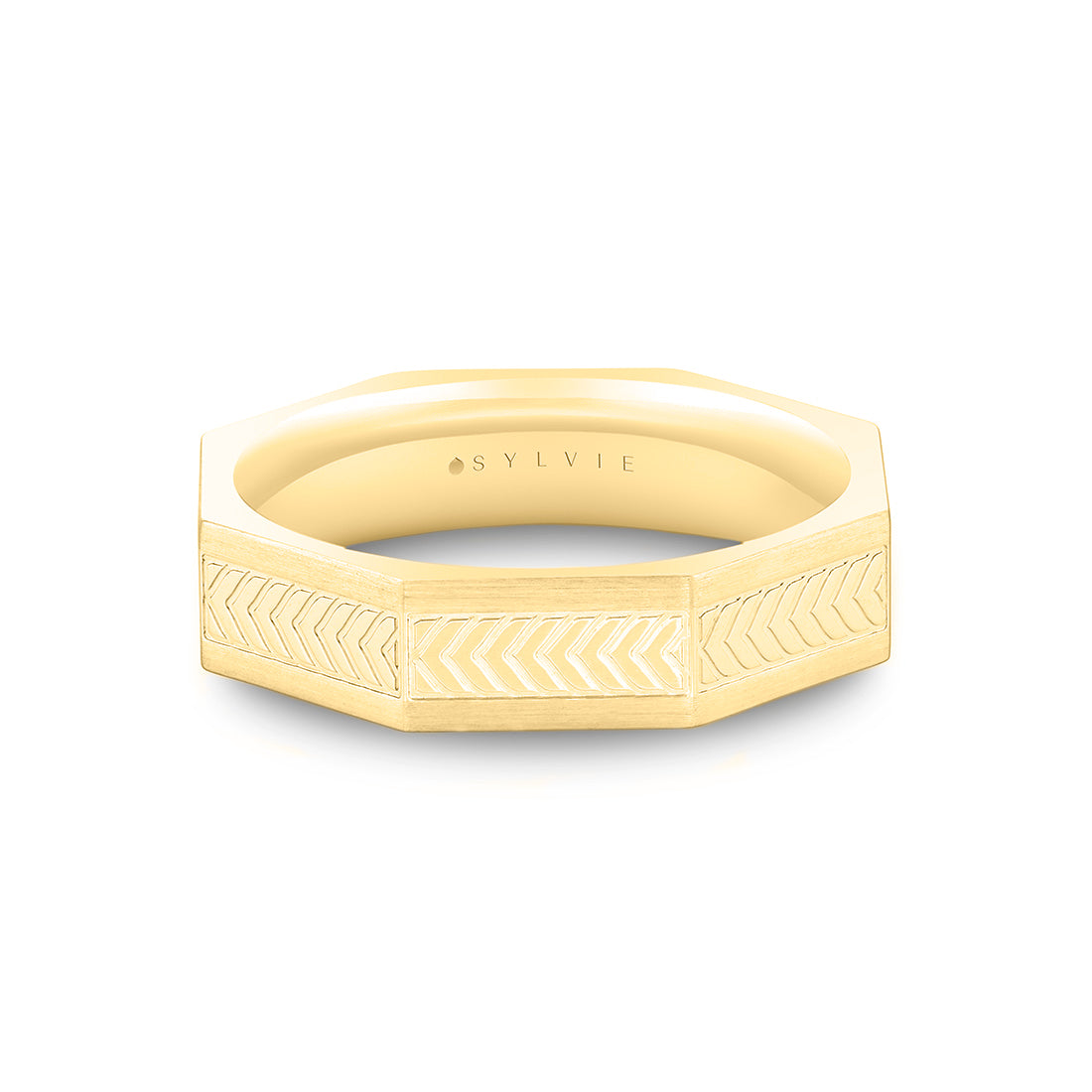 Shell Apex Octagonal Engraved Mens Band - Gavin