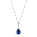18K White Gold Pear Shape Sapphire And Diamond Halo Pendant (2.54ctw)