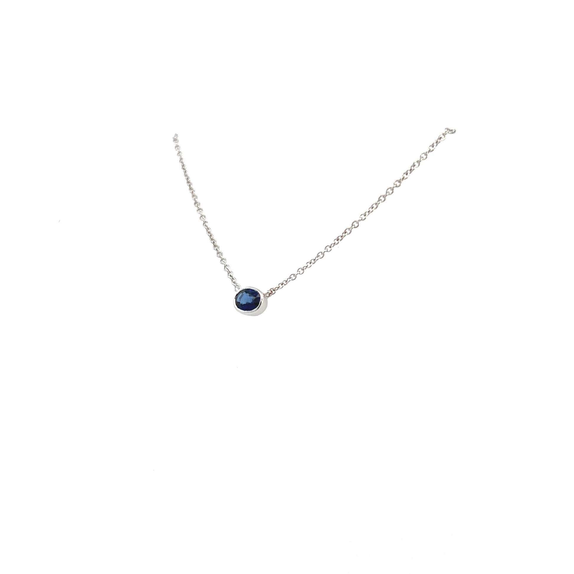 14K White Gold Bezel Set Sapphire Necklace (.75ctw) 