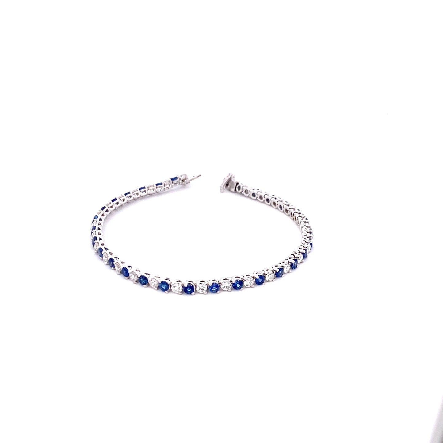 14K White Gold Sapphire And Diamond Tennis Bracelet (4.29ctw)