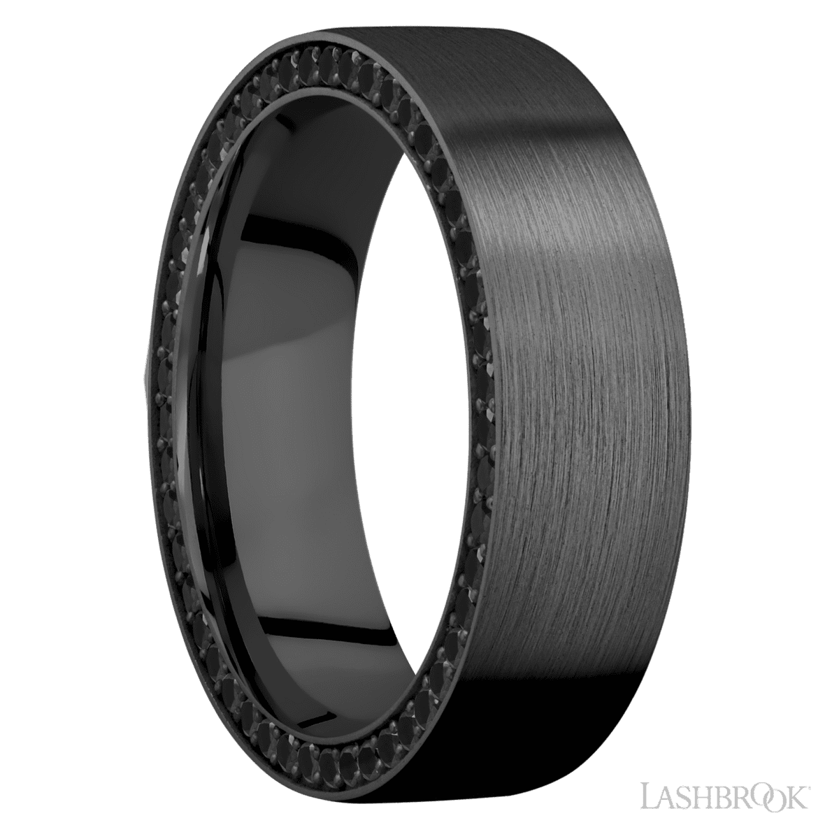 Men's 8MM Zirconium Wedding Ring with Satin Finish And Black Diamond Side Eternity Arrangement (.09ctw)