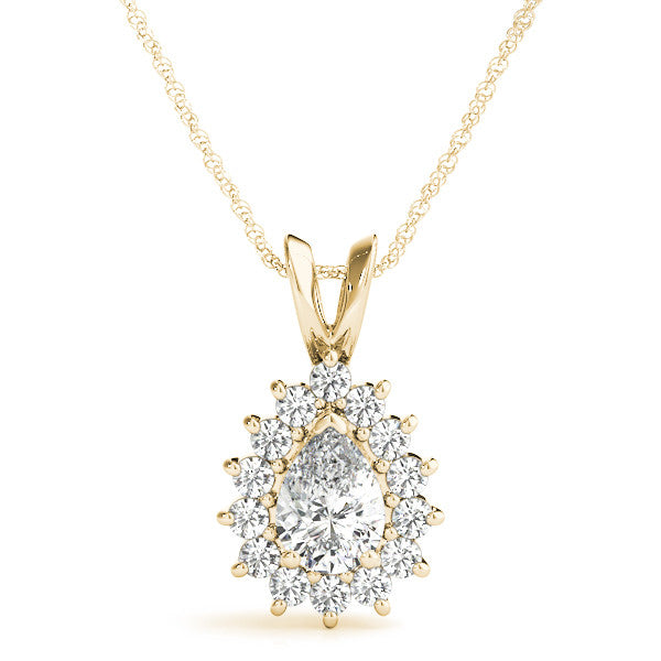 14K Yellow Gold Pear Shape Diamond Princess Di Halo Pendant (1.30ctw)