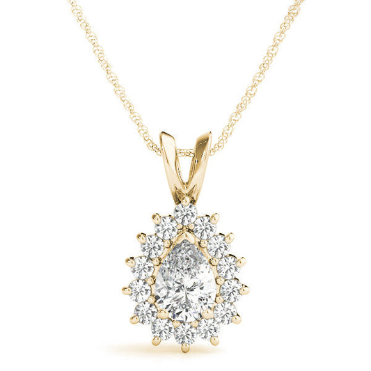 14K Yellow Gold Pear Shape Diamond Princess Di Halo Pendant (1.30ctw)