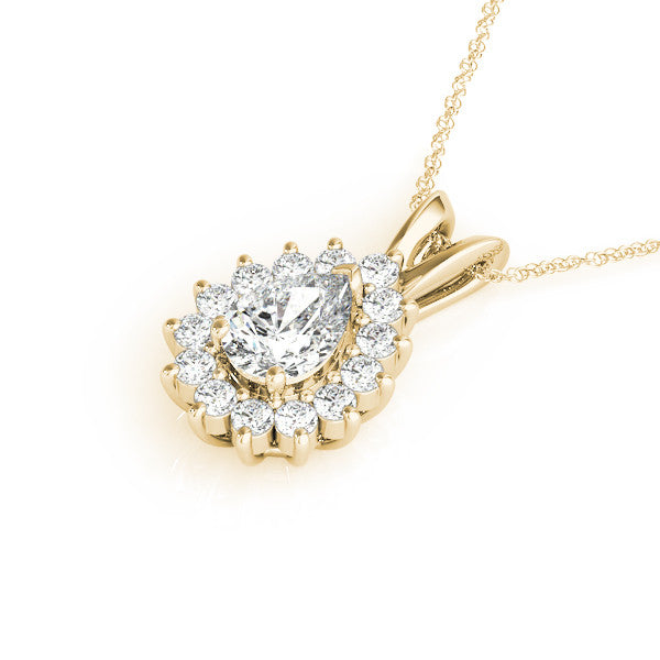 14K Yellow Gold Pear Shape Diamond Princess Di Halo Pendant (1.30ctw)