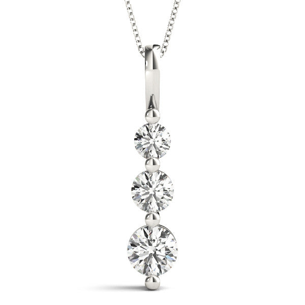 14K White Gold Round Brilliant Graduated Three Diamond Pendant (.25ctw)