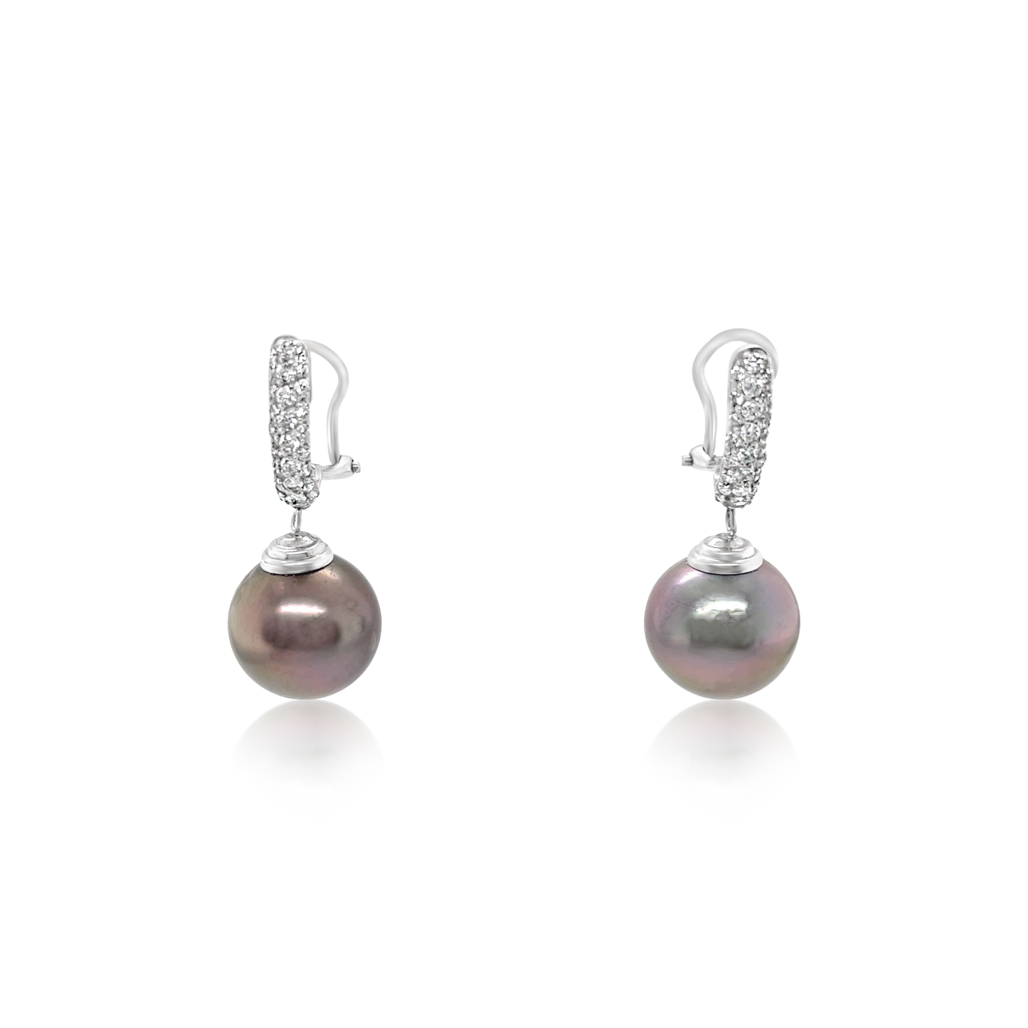 18K White Gold Tahitian Pearl And Diamond Drop Earrings (.80ctw)