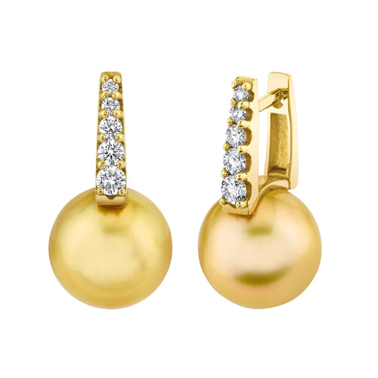 18K Yellow Gold South Sea Pearl And Diamond Huggie Earrings (.33tcw)