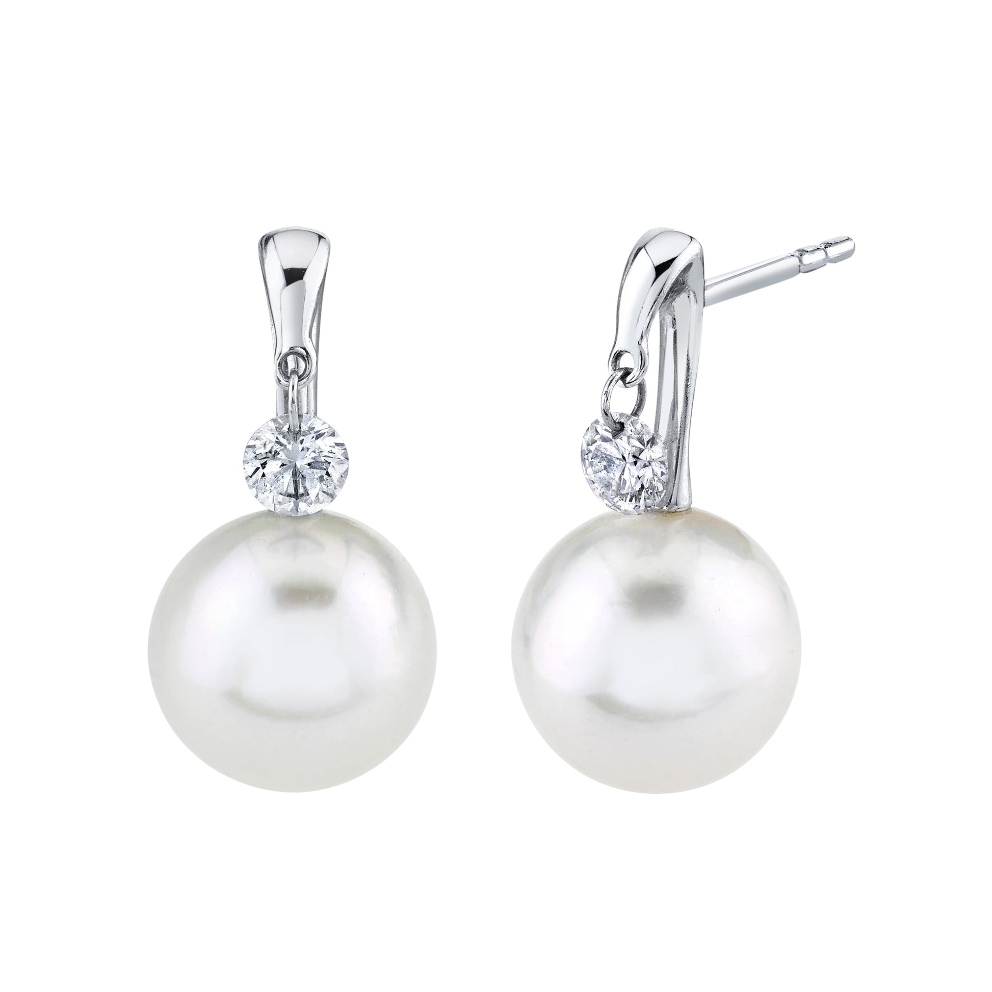 18K White Gold South Sea Pearl And Diamond Drop Earrings (.35ctw) 