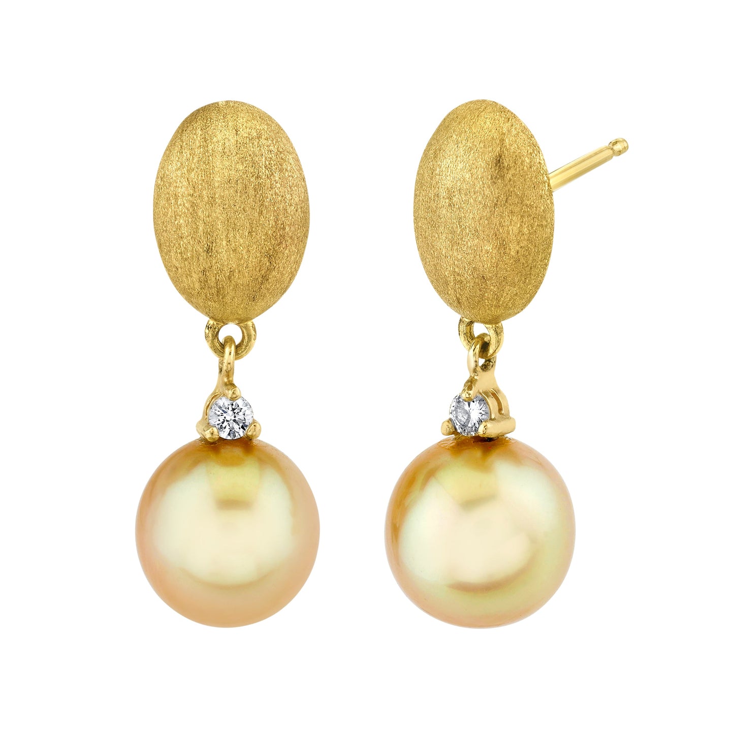 14K Yellow Gold South Sea Pearl And Diamond Drop Earrings(.08ctw)