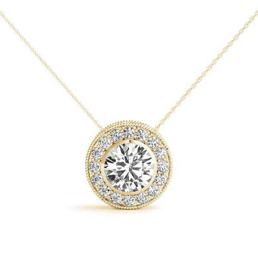 14K Yellow Gold Round Brilliant Bezel Diamond Halo Pendant (1.10ctw)