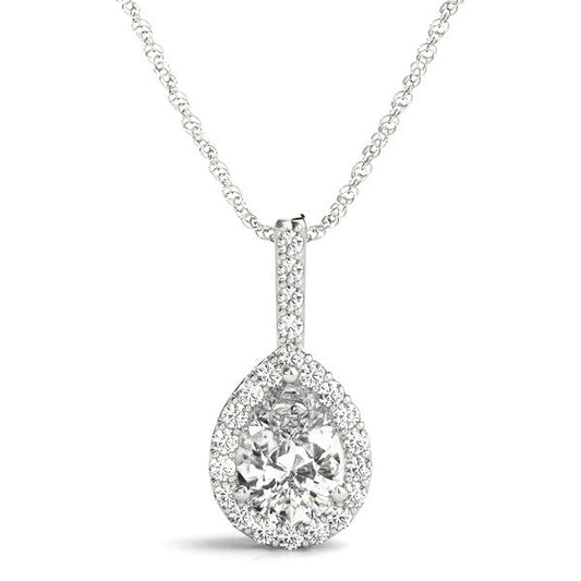 14K White Gold Pear Shape Diamond Halo Pendant (1.10ctw)