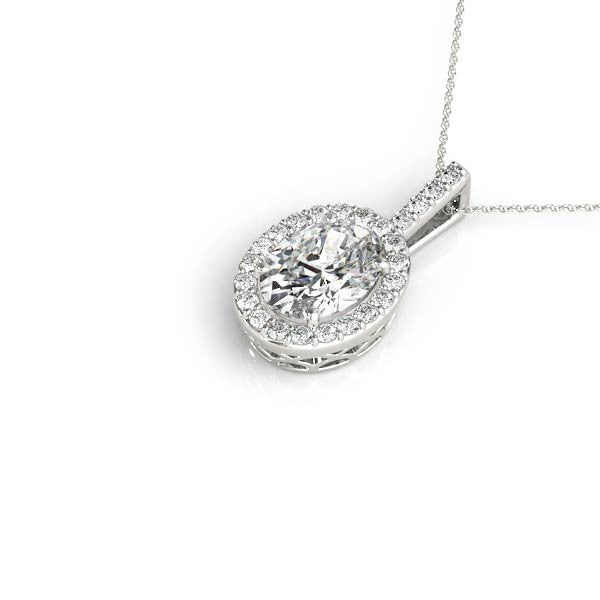 14K White Gold Oval Diamond Halo Pendant (1.10ctw) 