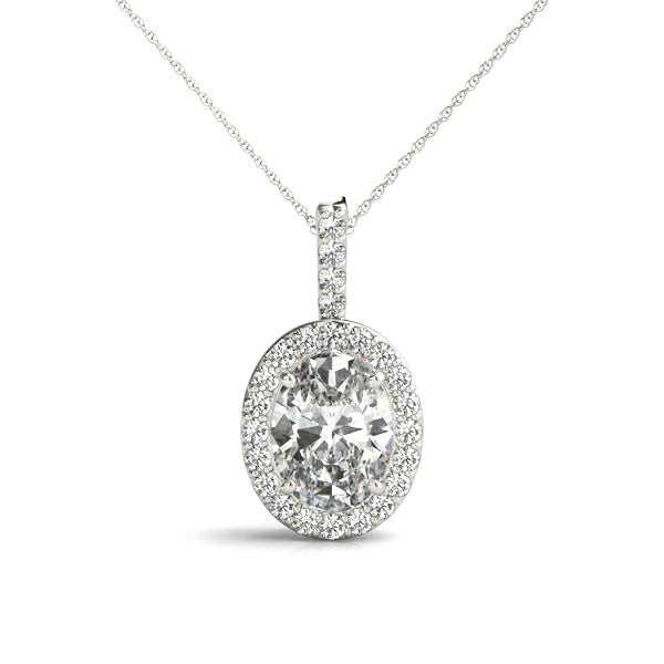 14K White Gold Oval Diamond Halo Pendant (1.10ctw) 