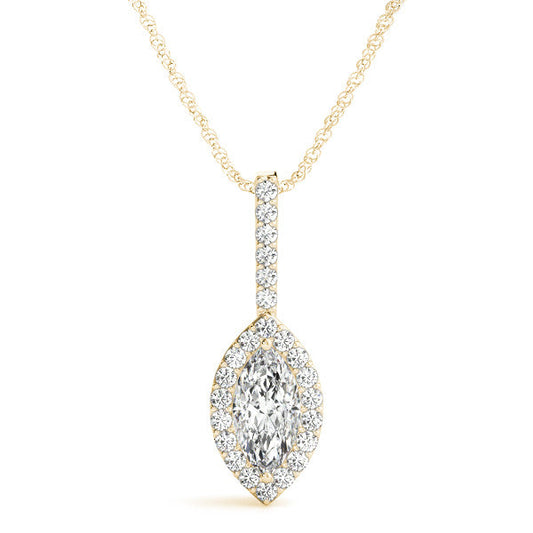 14K Yellow Gold Round Diamond In Cushion Halo Pendant (1.10ctw)