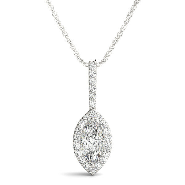 14K White Gold Marquise Diamond Halo Pendant (1.10ctw)