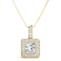 14K Yellow Gold Princess Cut Diamond Halo Pendant With Milgrain Accents (1.25ctw)