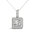 14K White Gold Princess Cut Diamond Halo Pendant With Milgrain Accents (1.25ctw)