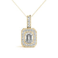 14K Yellow Gold Emerald Cut Diamond Halo Pendant With Milgrain Accents (1.25ctw)