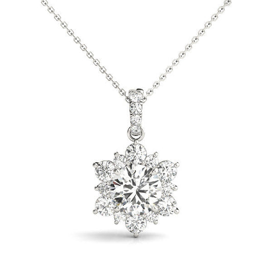 14K White Gold Round Brilliant Floral Diamond Halo Pendant (1.50ctw)