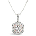 14K White And Rose Gold Round Brilliant Diamond In A Double Cushion Halo Pendant (1.30ctw)