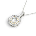 14K White And Yellow Gold Round Brilliant Diamond In A Double Cushion Halo Pendant (1.30ctw)