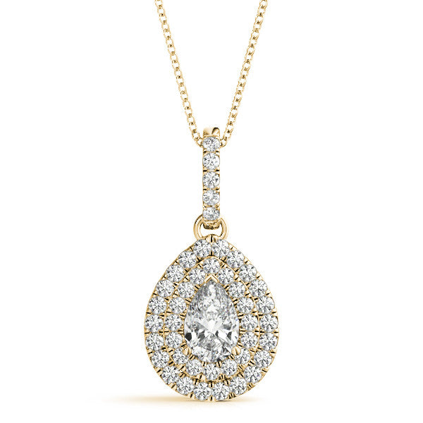 14K Yellow Gold Pear Shape Double Halo Diamond Pendant (1.25ctw) 