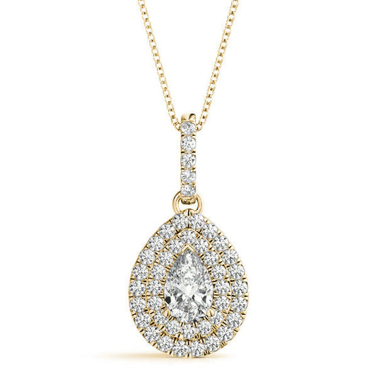 14K Yellow Gold Pear Shape Double Halo Diamond Pendant (1.25ctw) 