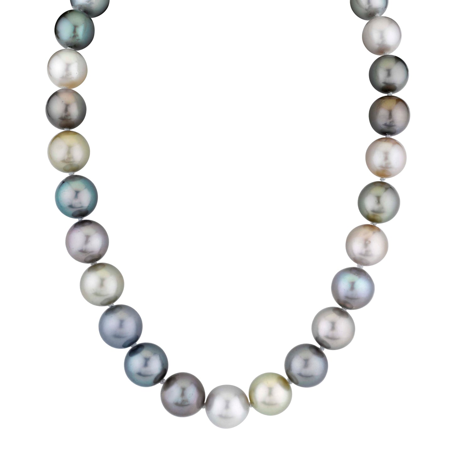 Multi-Toned Tahitian Pearl Necklace Strand With 14K White Gold Clasp (11-12MM)