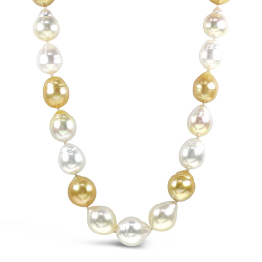 Golden and White South Sea Baroque Pearl Strand With 18K Yellow Gold Clasp (9-12MM)