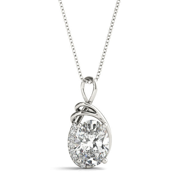 14K White Gold Oval Brilliant Diamond Swirl Pendant (1.10ctw) 