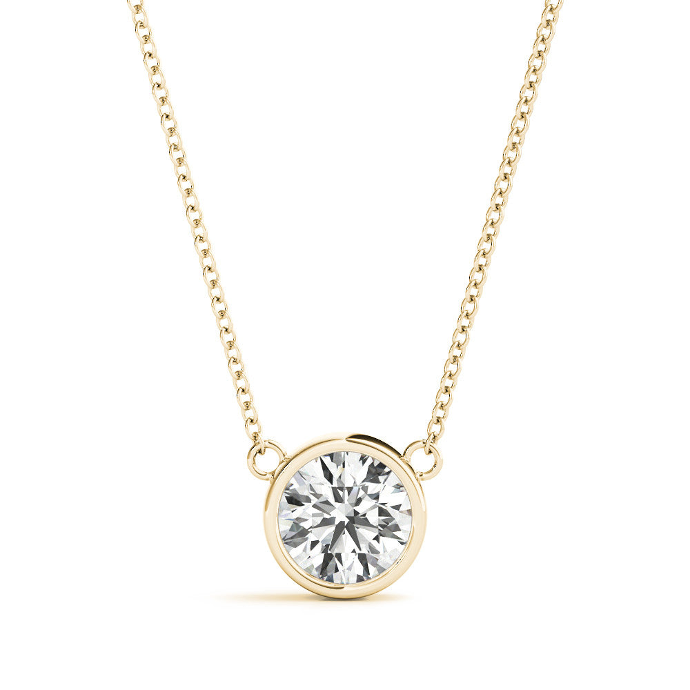 14K Yellow Gold Round Brilliant Bezel Set Solitaire Necklace (1ct) 