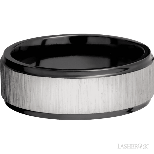Zirconium Men's 8MM Wedding Ring Cross Satin Silver Inlay
