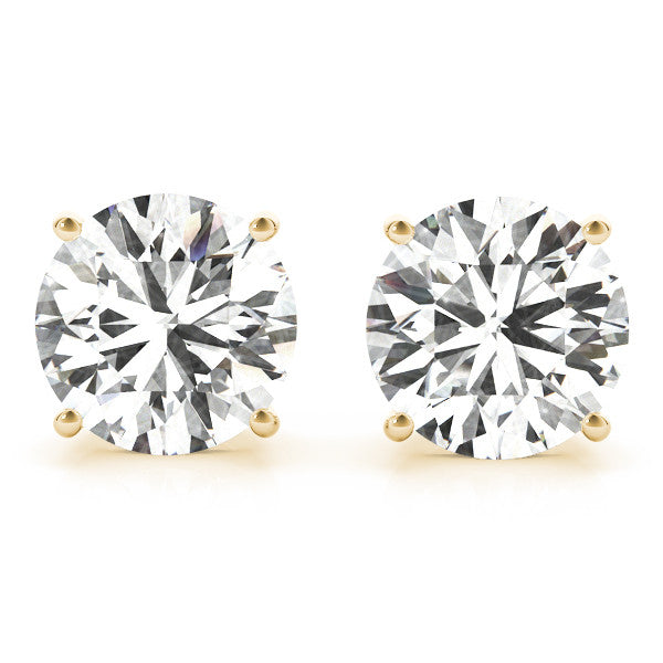 Yellow Gold Four Prong Basket Set Round Brilliant Lab-Grown Diamond Stud Earrings