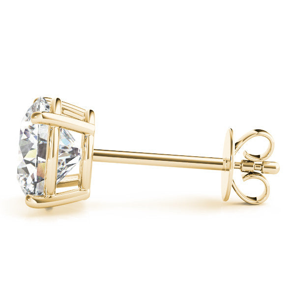 Yellow Gold Four Prong Basket Set Round Brilliant Lab-Grown Diamond Stud Earrings