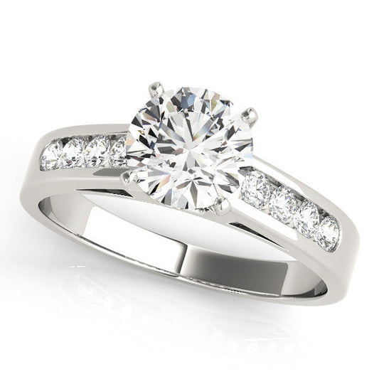 14K White Gold Round Brilliant Engagement Ring With Channel Set Accent Diamonds (1.25ctw)