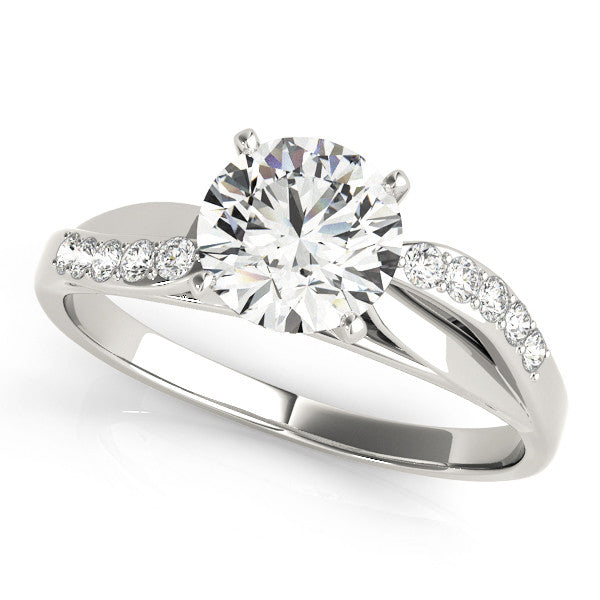 14K White Gold Round Brilliant Diamond Engagement Ring With Bypass Pave Accents (1.10ct)