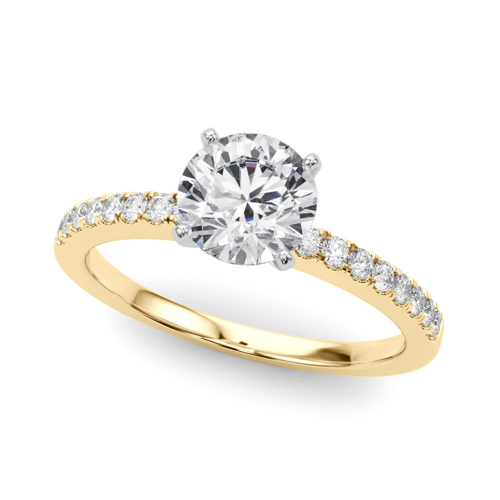 14K Yellow Gold Round Brilliant Diamond Cathedral Engagement Ring With Pave Accent Diamonds (1.20ctw)