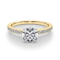 14K Yellow Gold Round Brilliant Diamond Cathedral Engagement Ring With Pave Accent Diamonds (1.20ctw)