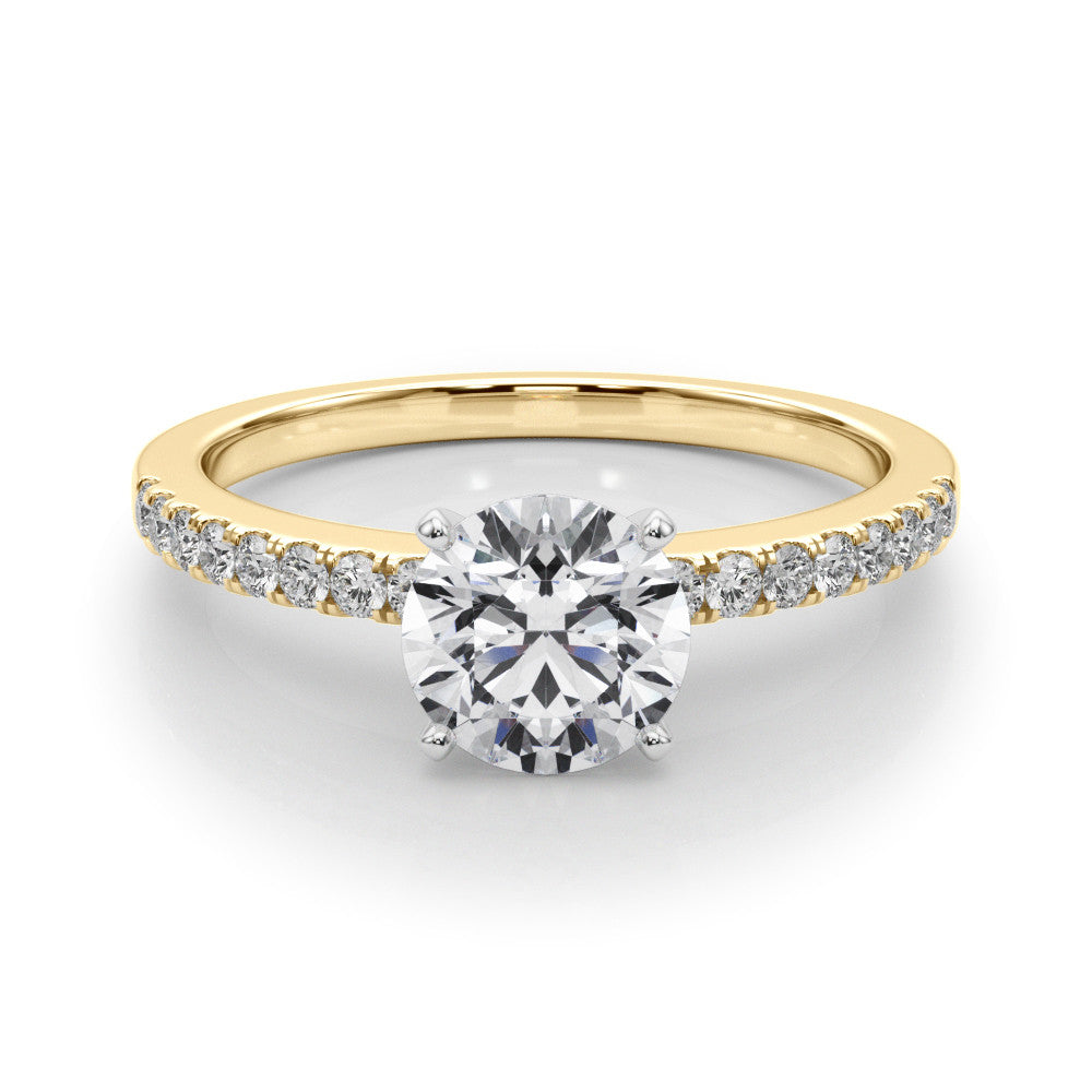 14K Yellow Gold Round Brilliant Diamond Cathedral Engagement Ring With Pave Accent Diamonds (1.20ctw)