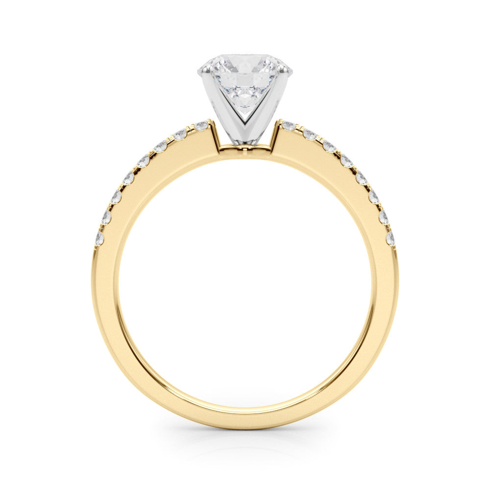 14K Yellow Gold Round Brilliant Diamond Cathedral Engagement Ring With Pave Accent Diamonds (1.20ctw)