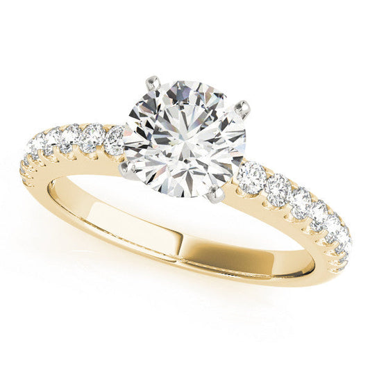 14K Yellow Gold Round Brilliant Diamond Engagement Ring With Pave Accents (1.25ctw)